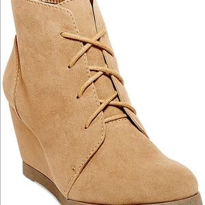 Tan Suede Wedge Booties
